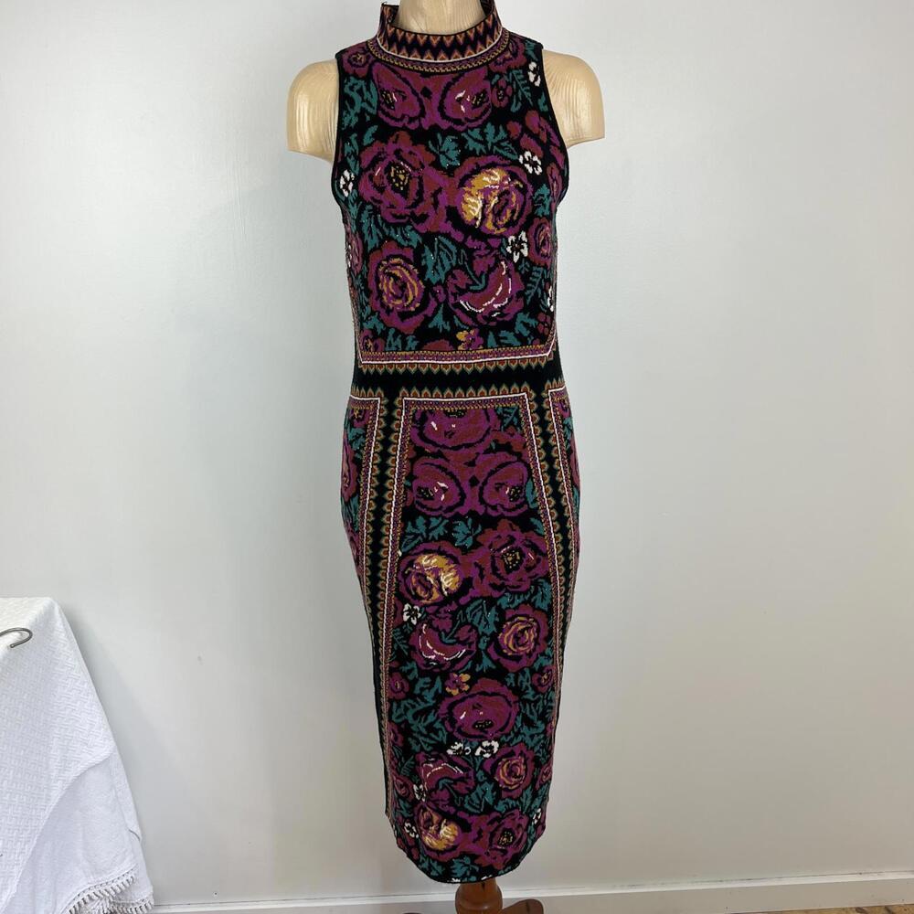 Romeo Juliet Couture Medium Purple Green Floral Sweater High Neck Dress Romantic
